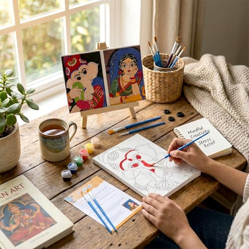 HOBBY INDIA Canvas Painting Set Kit for Kids & Adults | DIY Art & Craft for Girls & Boys | Home, Bedroom, Living Room, Office & Wall Décor | Birthday & Return Gift | Indian Art Form (Madhubani Art) - Image 2