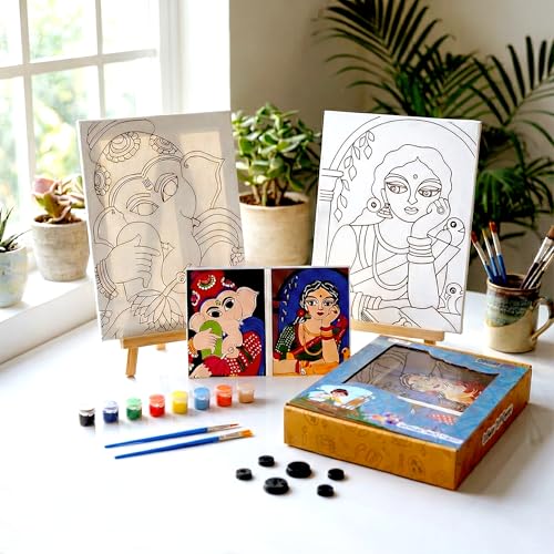 HOBBY INDIA Canvas Painting Set Kit for Kids & Adults | DIY Art & Craft for Girls & Boys | Home, Bedroom, Living Room, Office & Wall Décor | Birthday & Return Gift | Indian Art Form (Madhubani Art) - Image 1