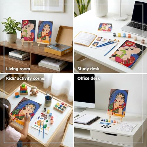 HOBBY INDIA Canvas Painting Set Kit for Kids & Adults | DIY Art & Craft for Girls & Boys | Home, Bedroom, Living Room, Office & Wall Décor | Birthday & Return Gift | Indian Art Form (Madhubani Art) - Image 3