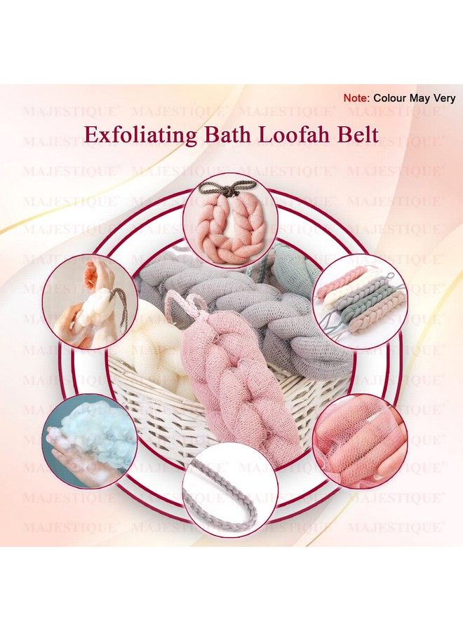 MAJESTIQUE Long Bath Loofah Stretchable Braided Mesh Exfoliating Backnature Ecofriendly Loofah Loofa Mesh Bath Scrubber Body Shower Sponge Random Colors (Pack Of 3) - Image 5