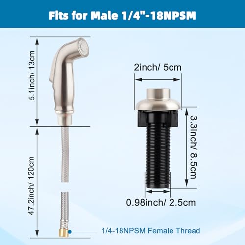 iFealClear Universal Kitchen Side Sprayer Compatible with Moen Faucet, Kitchen Sink Faucet Sprayer Replacement with Quick Connector/Hose/Holder, Pull Out Sprayer Head Replacement, Easy to Install, Brushed Nickel - Image 2