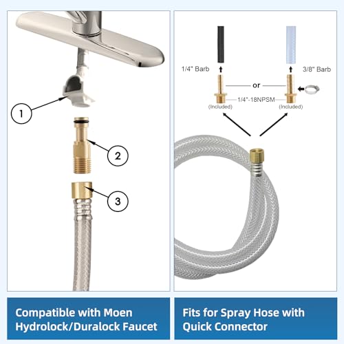 iFealClear Universal Kitchen Side Sprayer Compatible with Moen Faucet, Kitchen Sink Faucet Sprayer Replacement with Quick Connector/Hose/Holder, Pull Out Sprayer Head Replacement, Easy to Install, Brushed Nickel - Image 3
