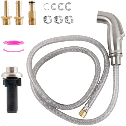 iFealClear Universal Kitchen Side Sprayer Compatible with Moen Faucet, Kitchen Sink Faucet Sprayer Replacement with Quick Connector/Hose/Holder, Pull Out Sprayer Head Replacement, Easy to Install, Brushed Nickel - Image 1