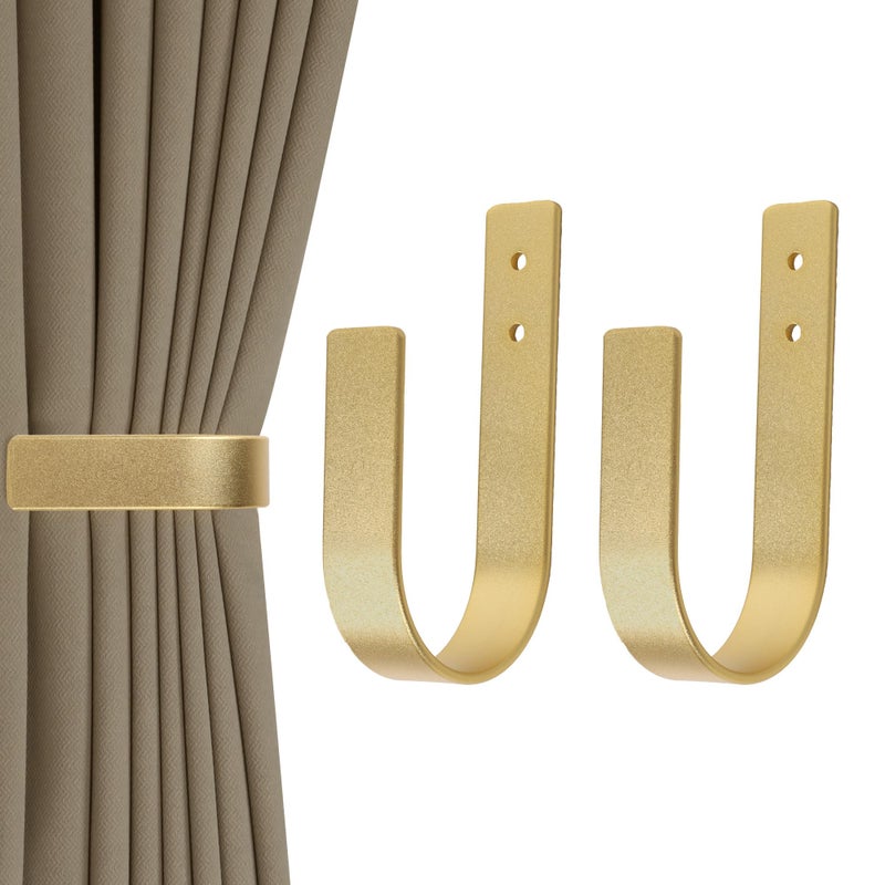 Groleca 2 Pack Modern Curtain Holdbacks Curtain Tiebacks Wall Mount Solid Aluminum U Shaped Curtain Wall Hooks Curtain Pull Backs Curtain Holders Curtain Tie Backs for Curtain (2, Gold) - Image 1