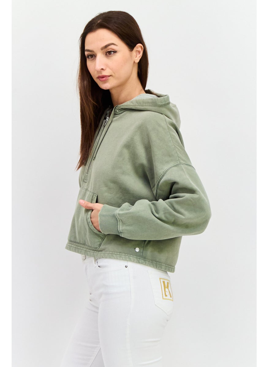 Roxy - Women Long Sleeve Plain Hooded Sweatshirt, Olive - Image 1