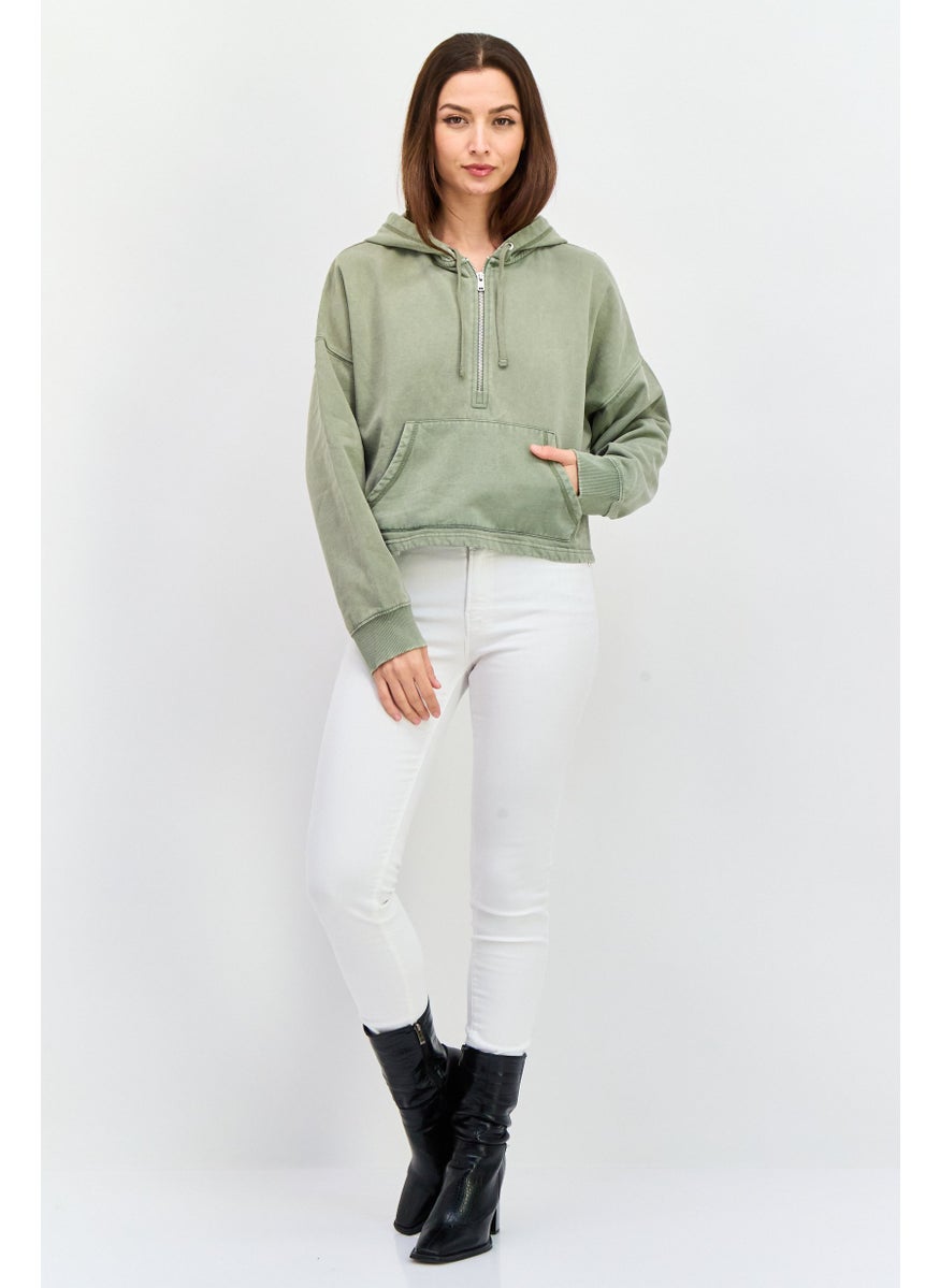 Roxy - Women Long Sleeve Plain Hooded Sweatshirt, Olive - Image 1