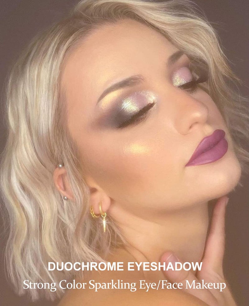 Afflano Single Purple-Gold Eyeshadow Shimmery, Duo Chrome Multichrome Eyeshadow Purple, Holographic Glitter Eye shadow, Color Change Sparkle Chameleon Eye shadow Luminizer Highlighter Makeup - Image 2