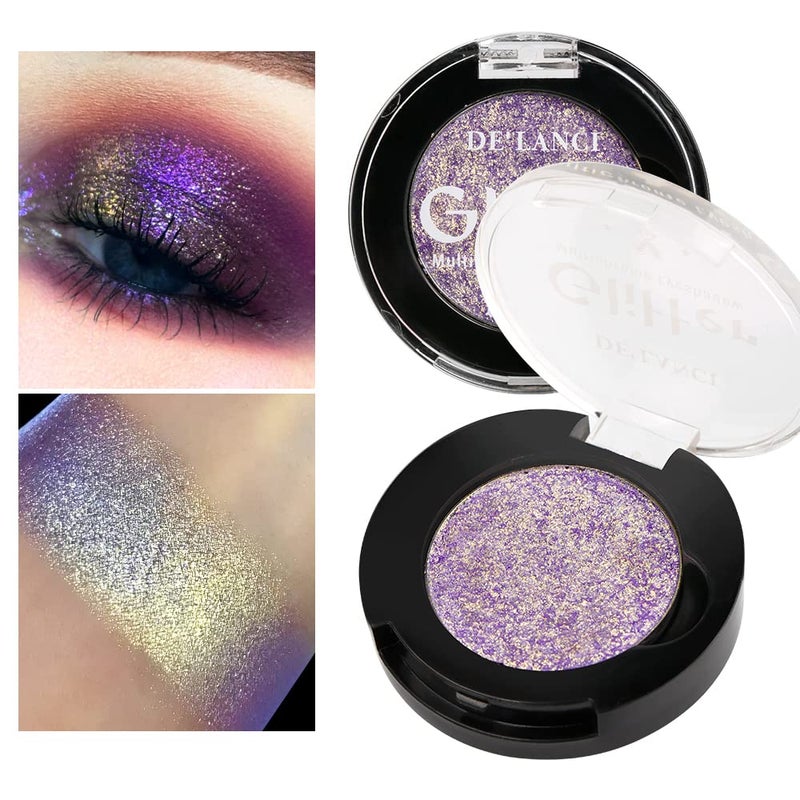 Afflano Single Purple-Gold Eyeshadow Shimmery, Duo Chrome Multichrome Eyeshadow Purple, Holographic Glitter Eye shadow, Color Change Sparkle Chameleon Eye shadow Luminizer Highlighter Makeup - Image 1