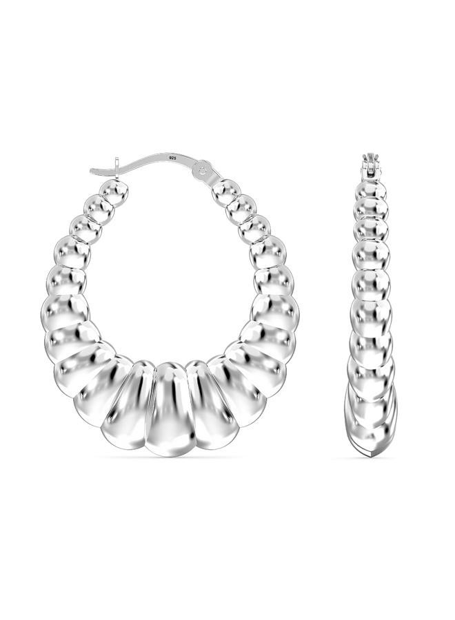 LeCalla Sterling Silver Oval Chunky Hoop Earrings Click-Top Shrimp Hoop Earrings for Women - 35mm - Image 1