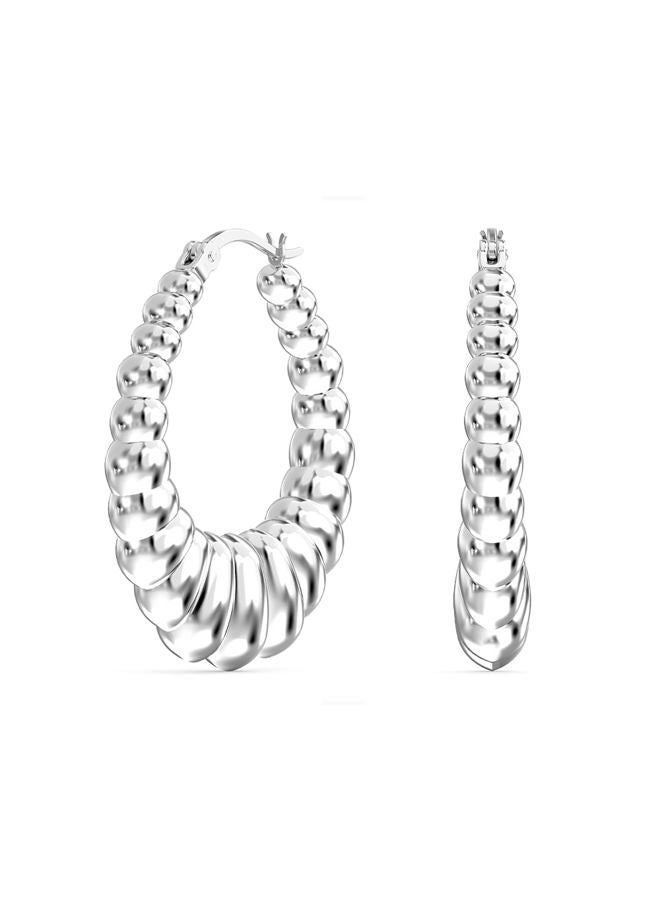LeCalla Sterling Silver Oval Chunky Hoop Earrings Click-Top Shrimp Hoop Earrings for Women - 35mm - Image 3