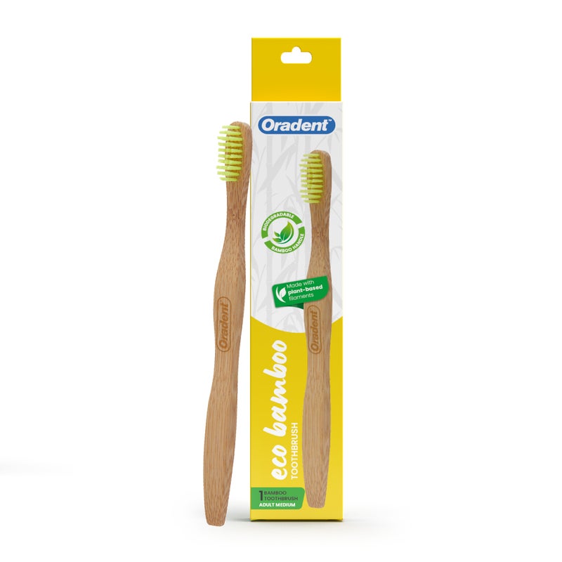 Oradent Eco Adult Bamboo Toothbrush Medium Yellow 1s