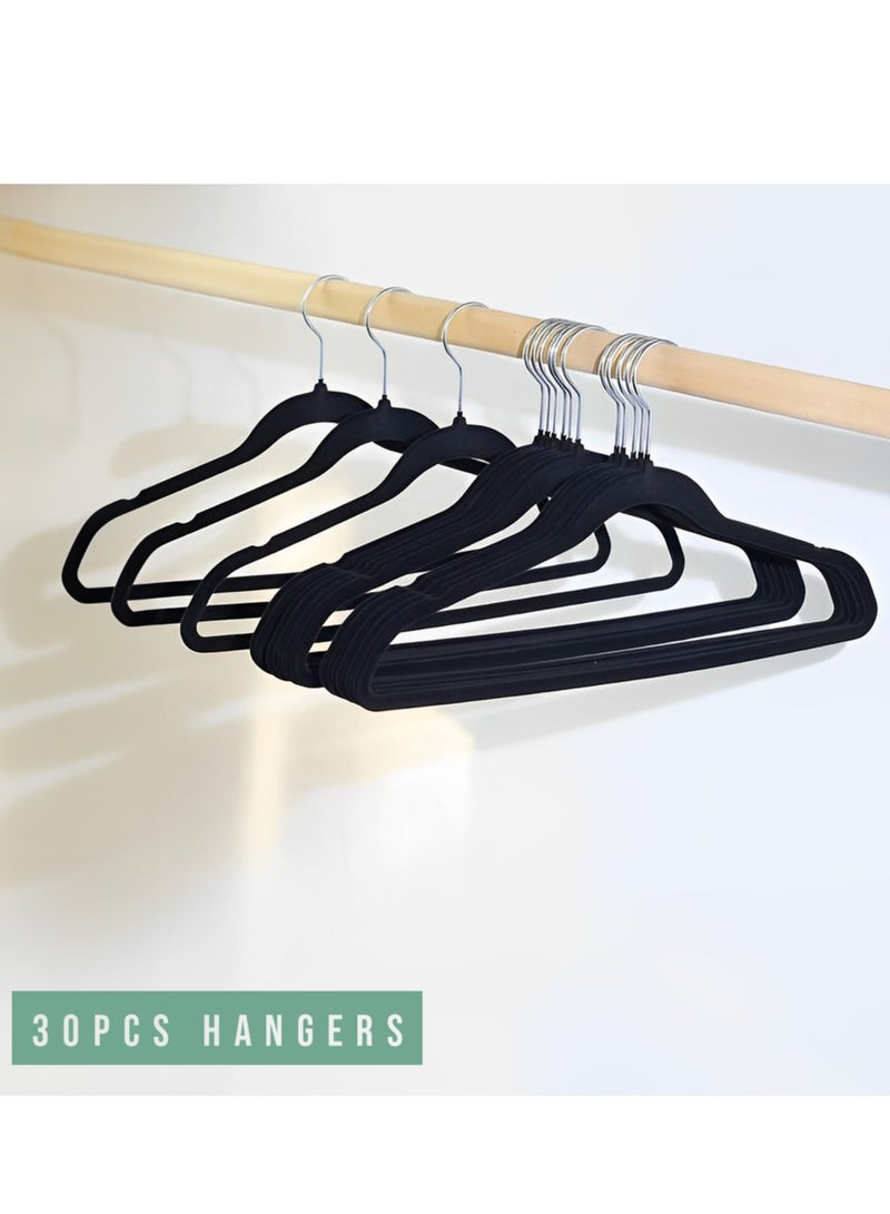 30 Pieces Non-Slip Velvet 360 Degree Swivel Hangers Set Black - Image 2