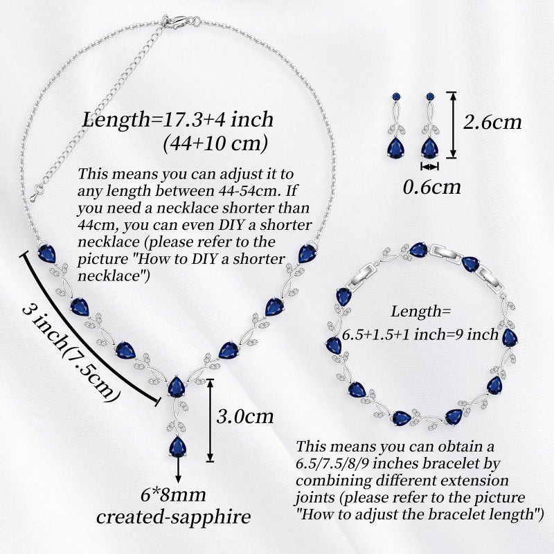 GZWHD Royal Blue Sapphire Jewelry Set for Women Necklace Earrings Bracelet Set Wedding Party Silver Jewelry Gift for Friend Mother - Image 4