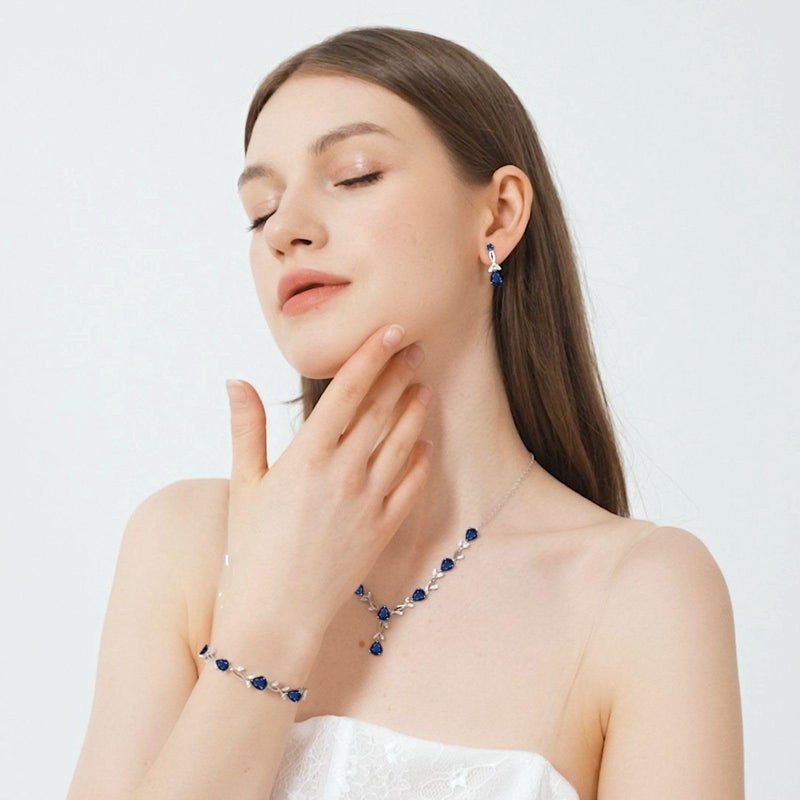 GZWHD Royal Blue Sapphire Jewelry Set for Women Necklace Earrings Bracelet Set Wedding Party Silver Jewelry Gift for Friend Mother - Image 2