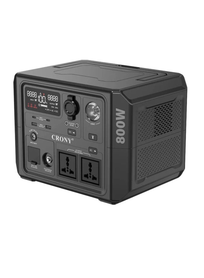 كروني محطة طاقة محمولة كروني Cn601 بقدرة 800 واط مع بطارية Lifepo4 سعة 403.2 واط/ساعة، ومنافذ تيار متردد 230 فولت، ومنفذ USB-C بقدرة 100 واط، وشحن سريع لمدة 1.3 ساعة، ومتوافقة مع الطاقة الشمسية للتخييم في الهواء الطلق، ومصدر طاقة احتياطي منزلي للطوارئ. - Image 1