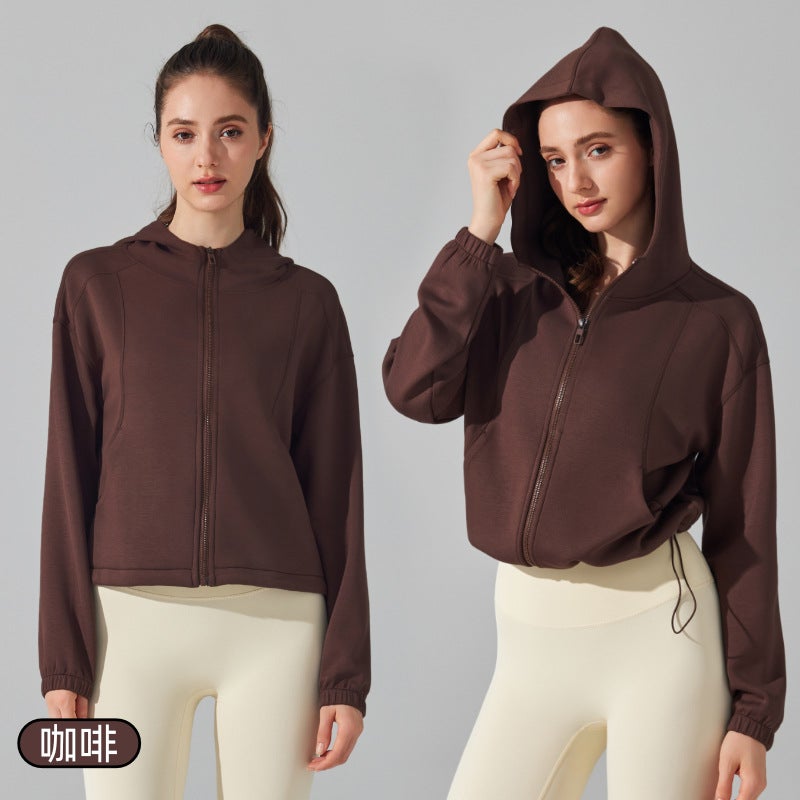Generic Air-Layer Hooded Sweatshirt Loose Fit Zip-Up Fitness Jacket Coffee