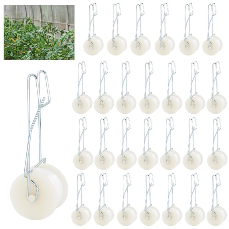 Pemaly 40 Pack Tomato Roller Hooks with 49.2FT String, Greenhouse Trellising Kit for Tomato,Plant, Greenhouse,Flower Vine Twine Crop Trellis Kit Plant Roller Trellis Hook - Image 1