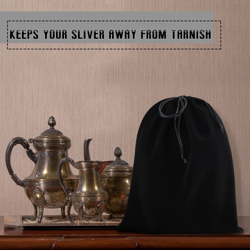 Ferraycle 6 Pcs Silver Storage Bags Anti Tarnish Storage Bag Fabric Cloth for Jewelry Silverware Protection Flatware(18 x 18 Inch,Black) - Image 4