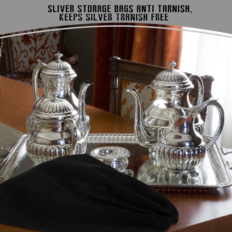 Ferraycle 6 Pcs Silver Storage Bags Anti Tarnish Storage Bag Fabric Cloth for Jewelry Silverware Protection Flatware(18 x 18 Inch,Black) - Image 3