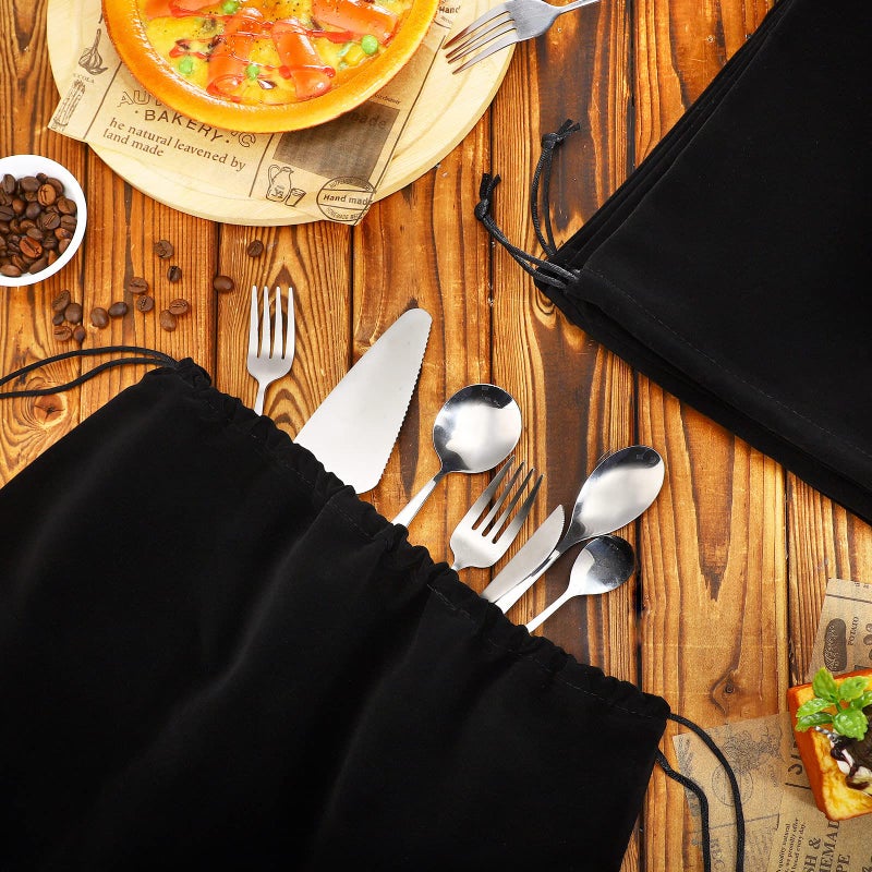 Ferraycle 6 Pcs Silver Storage Bags Anti Tarnish Storage Bag Fabric Cloth for Jewelry Silverware Protection Flatware(18 x 18 Inch,Black) - Image 5