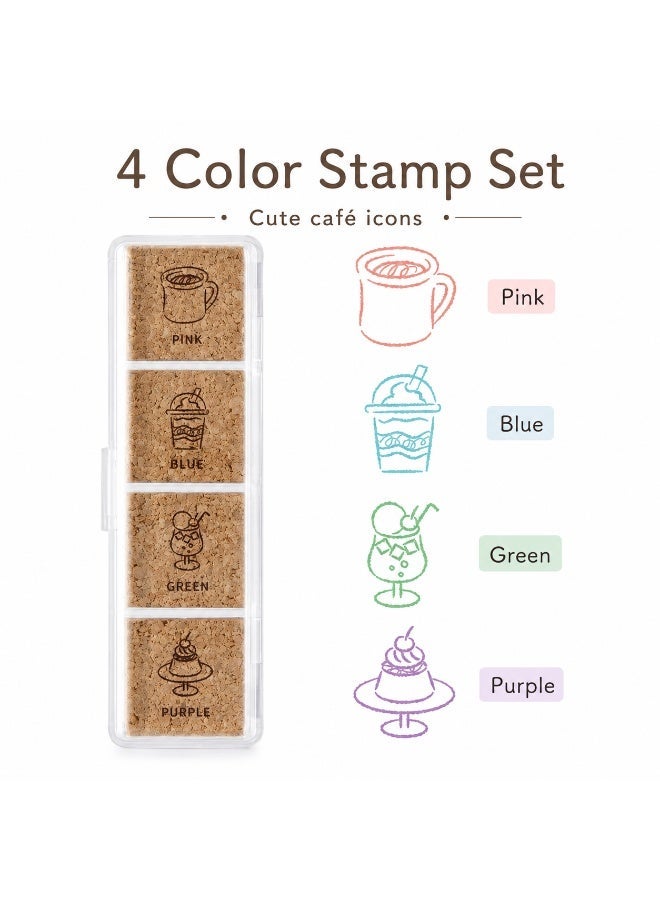 MIDORI Yuru Log Pre-Inked Stamp Set Cafe Pattern 35616006, compact case, four-colour cafe set, Multicolour, Pre-Inked Stamp, 1 set for cafe journals - Image 4