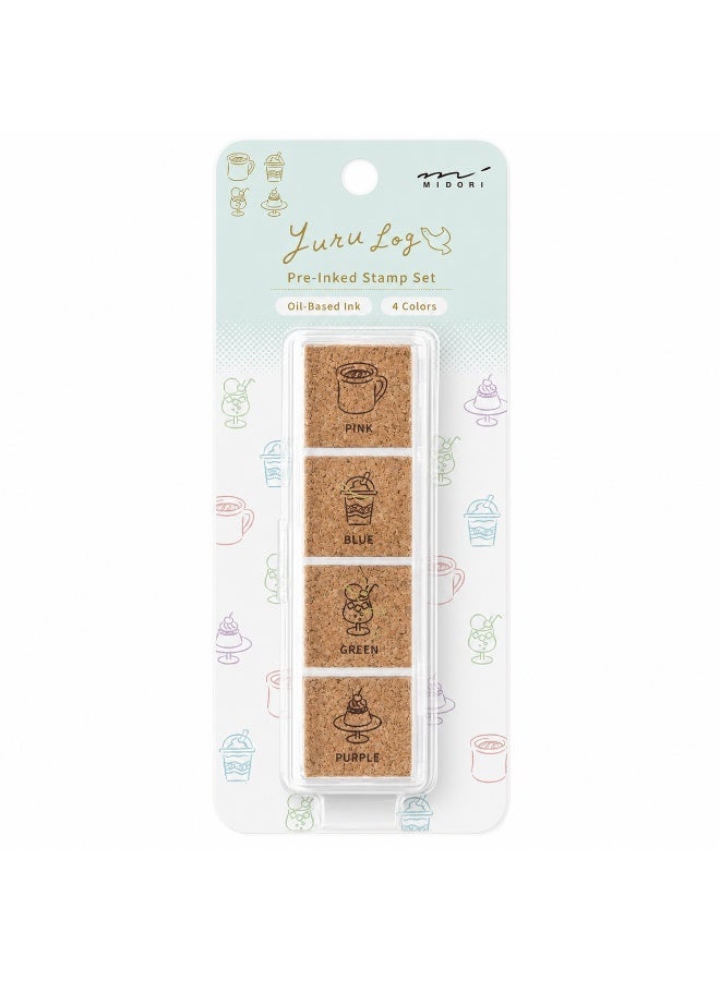 MIDORI Yuru Log Pre-Inked Stamp Set Cafe Pattern 35616006, compact case, four-colour cafe set, Multicolour, Pre-Inked Stamp, 1 set for cafe journals - Image 2