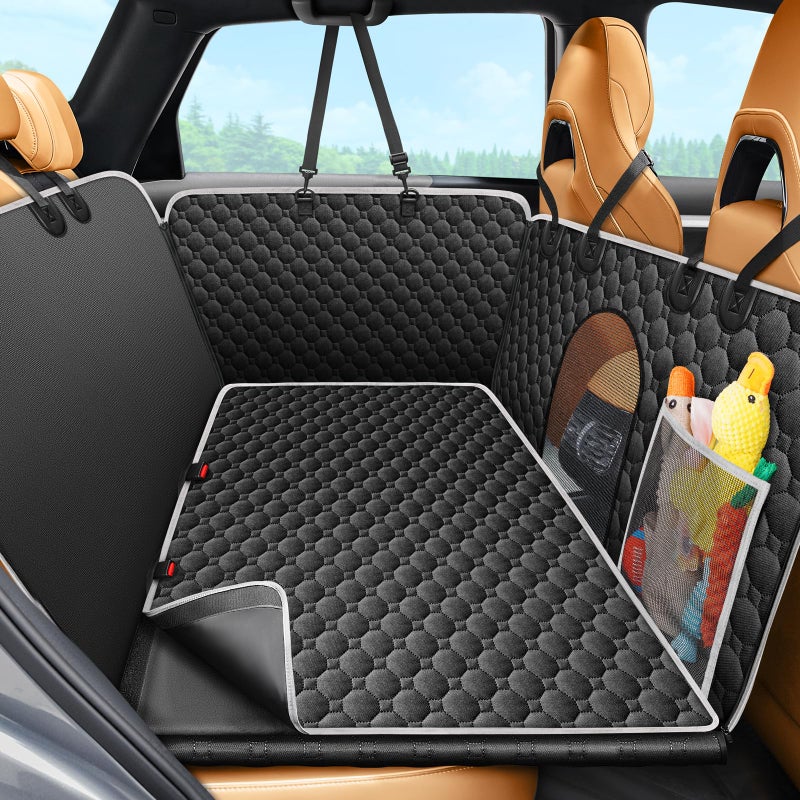 Mancro Back Seat Extender for Dogs with Detachable Mat,Hard Bottom Car Seat Cover for Dogs Supports 400lbs, Waterproof Dog Car Seat Cover for Back Seat, 600D Scratch-Proof Dog Hammock for Car,Black - Image 1