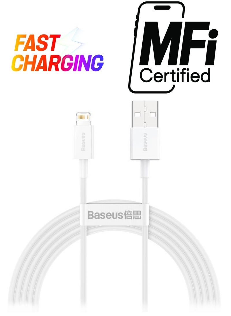 Baseus iPhone Cable, USB to Lightning-Fast Charging Cable iPhone Charger Cable 2.4A Lightning Cord Compatible for iPhone 14/14 Pro/14 Plus/14 Pro Max, iPhone 13 Pro 12 Pro Max 11 XS SE 7 Plus 6S iPad Pro 2M White - Image 1