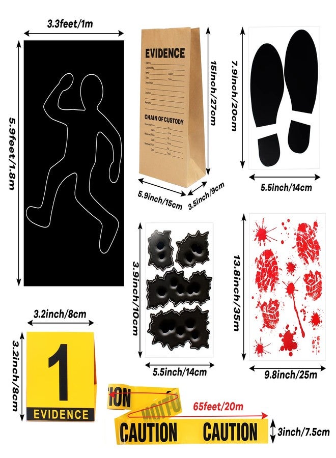 Keymall 15 Pcs Crime Scene Decoration Includes Body Silhouette Caution Tape Evidence Marker Bag Footprint Bullet Hole Stickers For Halloween CSI Theme Murder Mystery Dinner Party Room Decor - Image 4