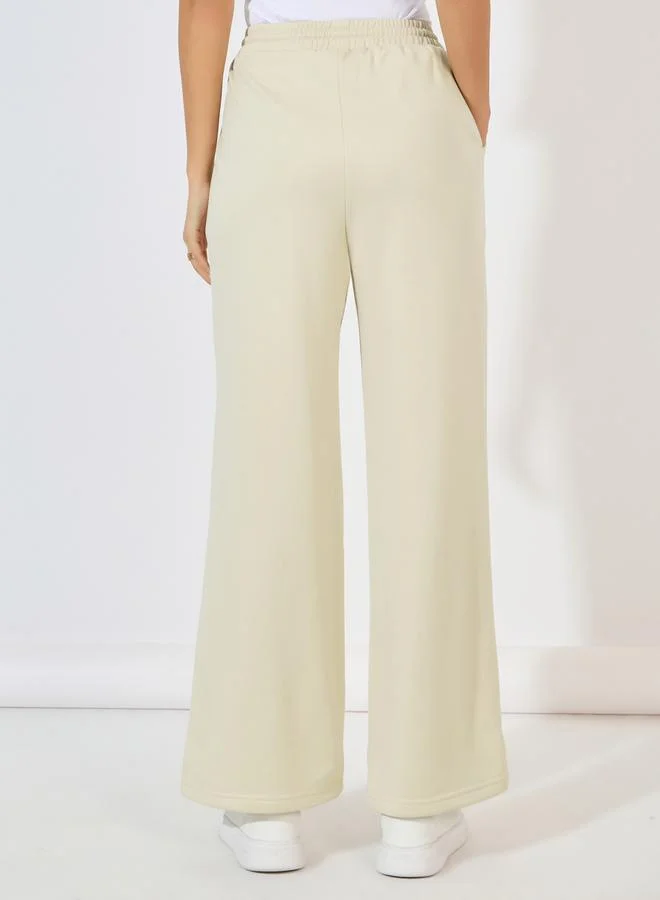 Styli Solid Wide Leg Joggers with Drawstring Closure