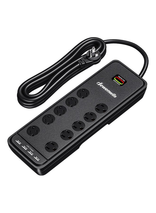 ديوينويلز شريط طاقة DEWENWILS، 10 منافذ، مع 4 منافذ USB، وسلك تمديد بطول 15 قدمًا، ومقبس مسطح بزاوية قائمة، وقاطع دائرة 15 أمبير، وتصنيف 2480 جول، وقابل للتركيب على الحائط، ومعتمد من UL - Image 1