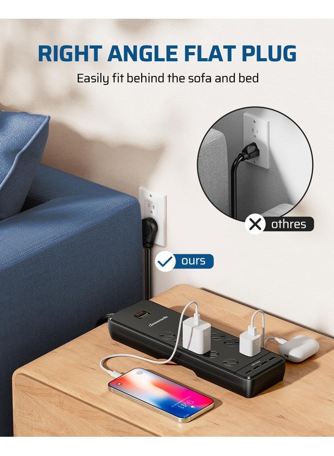 ديوينويلز شريط طاقة DEWENWILS، 10 منافذ، مع 4 منافذ USB، وسلك تمديد بطول 15 قدمًا، ومقبس مسطح بزاوية قائمة، وقاطع دائرة 15 أمبير، وتصنيف 2480 جول، وقابل للتركيب على الحائط، ومعتمد من UL - Image 3