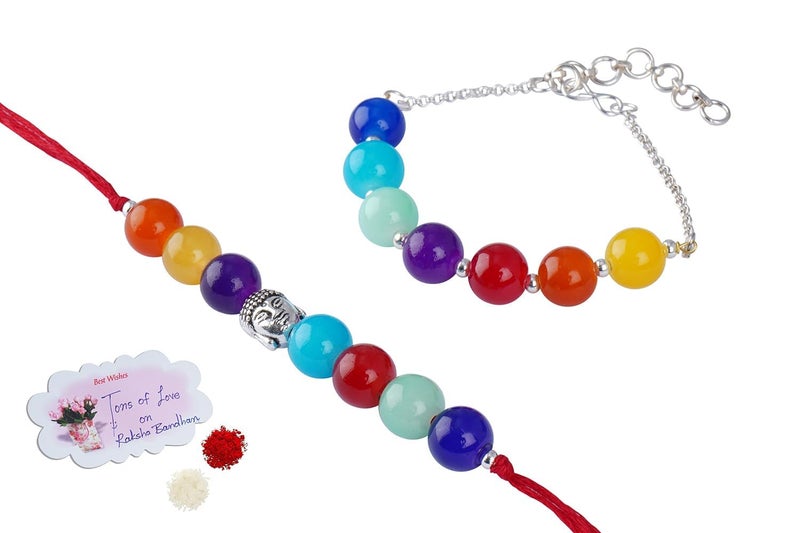 JFL - Jewellery for Less Chakra Energetic Healing Money Magnet Rakhi Bracelet for Spiritual Connection and Protection for Brother/Bhaiya/Bhabhi/Sister/Unisex/Couple (Adjustable) - Image 1