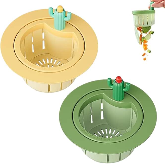 Cactus Shaped Plastic Kitchen Sink Strainer with Quick Drain Bottom Opening for Waste Disposal and Preventing Drain Clogging Green Sink Filter Basket
