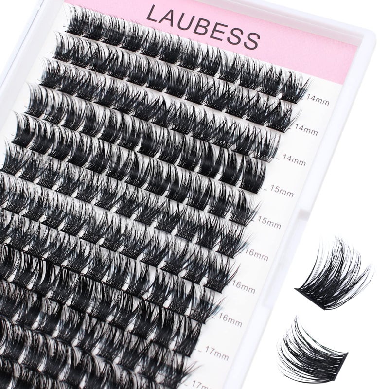 LAUBESS Individual Lashes 1418mm 144pcs Cluster Lashes Mixed Tray Volume Eyelash Clusters DIY Lash Extension Kit Soft Lash Clusters Fluffy Mink Cluster Eyelash Extensions 03007D 1418mm
