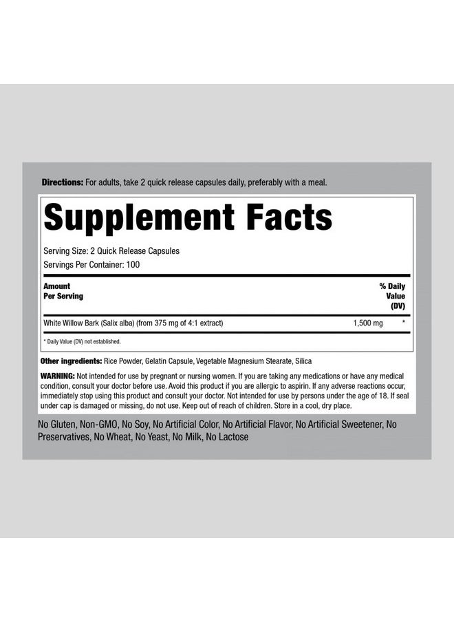 Piping Rock White Willow Bark Capsules 1500Mg ; 200 Count ; Concentrated Extract ; Herbal Supplement ; Gluten Free Nongmo  - Image 3