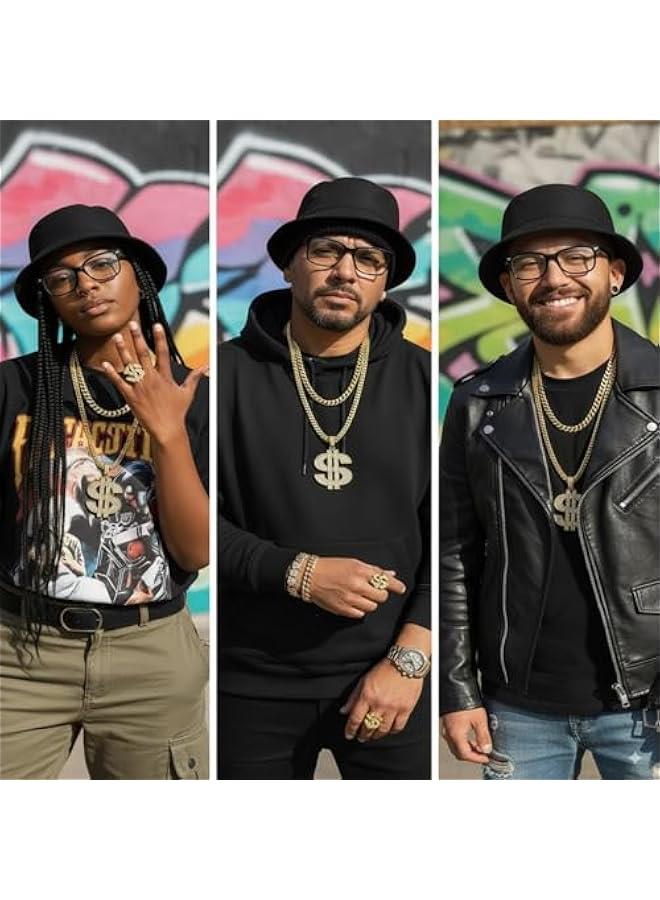 Gejoy Hip Hop Costume Kit 80s 90s Rapper Accessories Outfit for Men Women Sunglass Hat Chain Ring  Party Decoration - Image 4