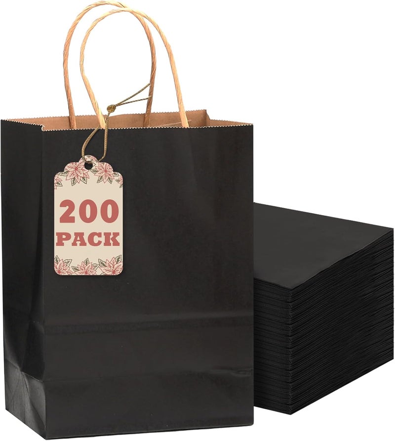 qiqee 200-Pack Black Paper Gift Bags - Image 1