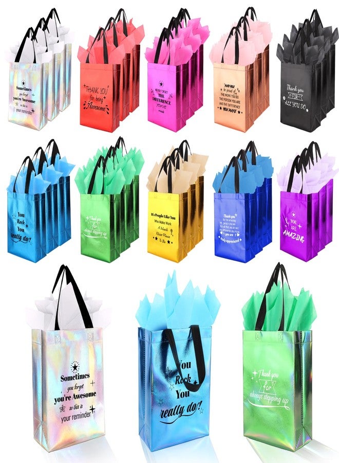 Bermoge 40 Pcs Reusable Gift Bags with Handles - Include 20 Iridescent Gift Bags & 20 Tissue Paper - Employee Appreciation Gifts Bulk for Staff, Team, Coworker, Teachers, Nurse, Thank You Gifts (Colorful) - Image 1