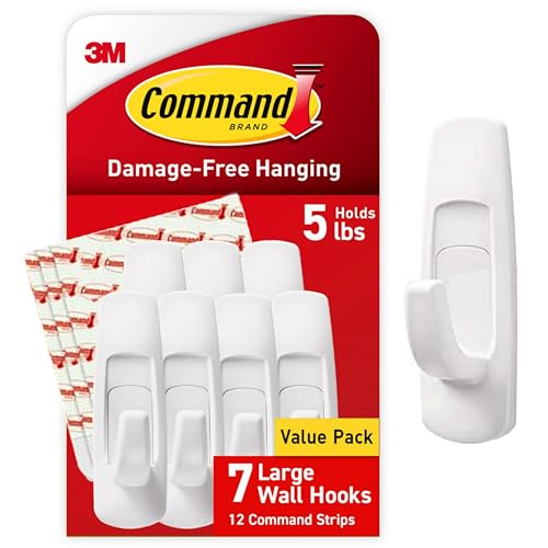 Command 5 lb Large Utility Hooks, 7 Wall Hooks and 12 Command Strips, Damage-Free Hanging with Adhesive Strips, No Tools for Hanging Christmas Decorations - Image 1