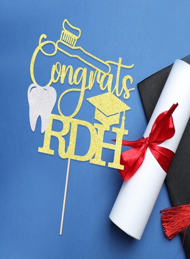 YUINYO Gold Glitter Congrats RDH Cake Topper, Congrats Dentist/Dental School Survivor/You Did It, 2026 Graduation Party Decorations - Image 3