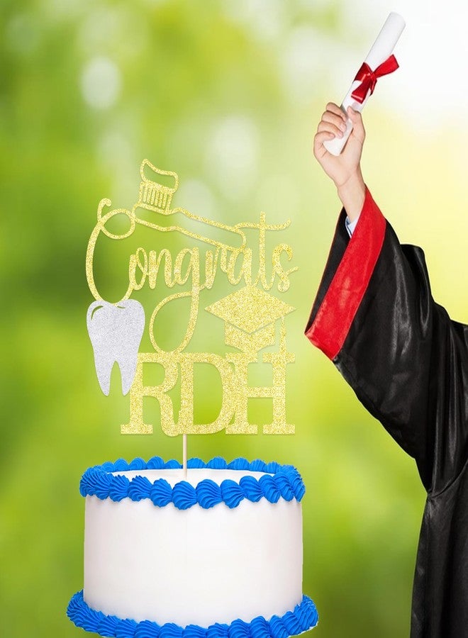YUINYO Gold Glitter Congrats RDH Cake Topper, Congrats Dentist/Dental School Survivor/You Did It, 2026 Graduation Party Decorations - Image 5