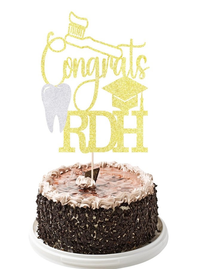 YUINYO Gold Glitter Congrats RDH Cake Topper, Congrats Dentist/Dental School Survivor/You Did It, 2026 Graduation Party Decorations - Image 1