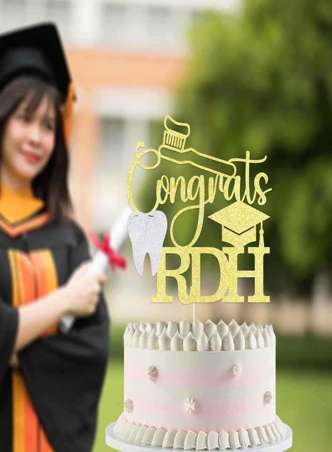 YUINYO Gold Glitter Congrats RDH Cake Topper, Congrats Dentist/Dental School Survivor/You Did It, 2026 Graduation Party Decorations - Image 4
