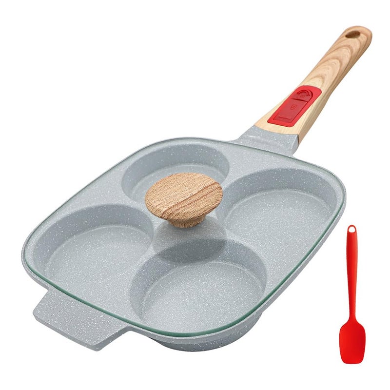 RANX INGST Ceramic Egg Frying Pan with Lid, Nonstick 4 Cup Fried Egg Pan with Detachable Handle, Omelette Pan Induction Compatible - Blue - Image 1