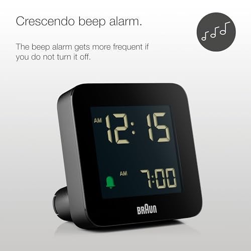 Braun Digital Alarm Clock with Snooze, Negative LCD Display, Quick Set, Crescendo Beep Alarm in Black, Model BC09B (1-Pack) - Image 2