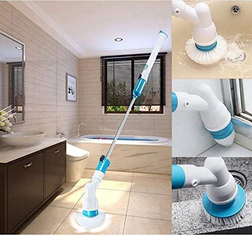 Cpixen Plastic Replaceable 3 Brushes and Extention Handle for Electric Spinning Scrubber Machine Floor Cleaning Bathroom Tiles Cleaner Tool Multicolor - Image 2