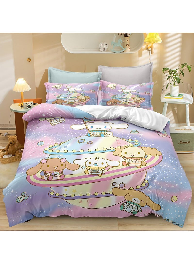 general Cinnamoroll Anime Bedding Set, 3 Piece Cartoon Cute Printed Soft Microfibre Comforter Set with Zip Closure, Gift for Kids, Teenagers and Adults, 1 Duvet Cover and 2 Pillowcases - Image 1