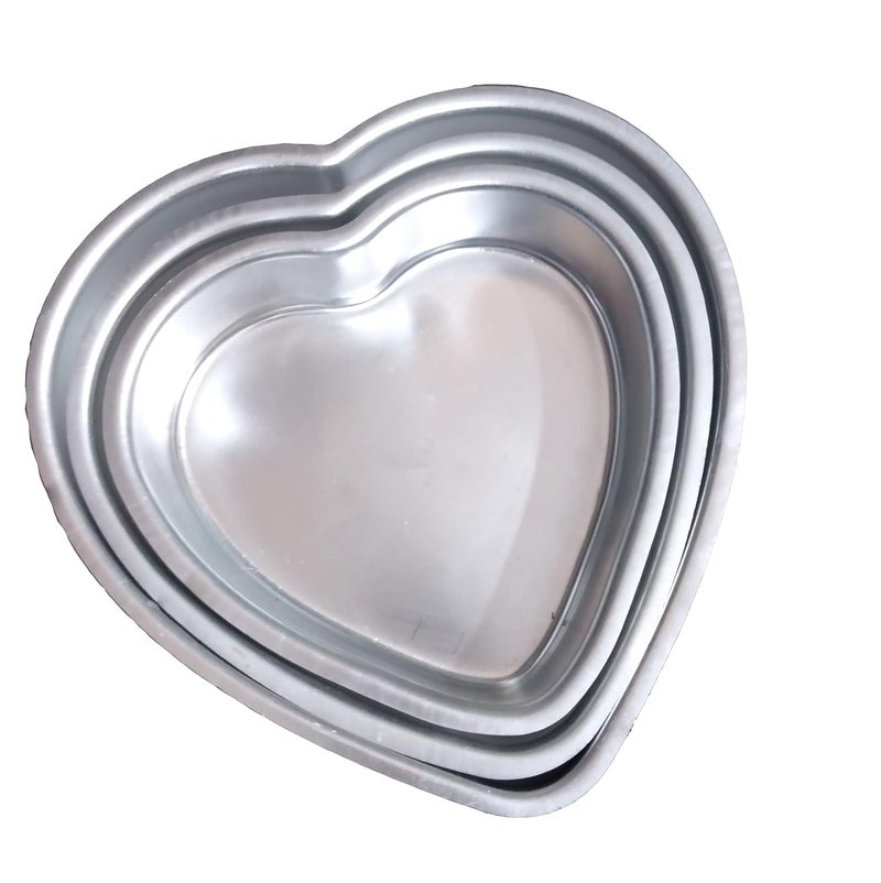 Stephy Aluminium Heart Shaped Cake Baking Moulds Pack of 3 - Image 1