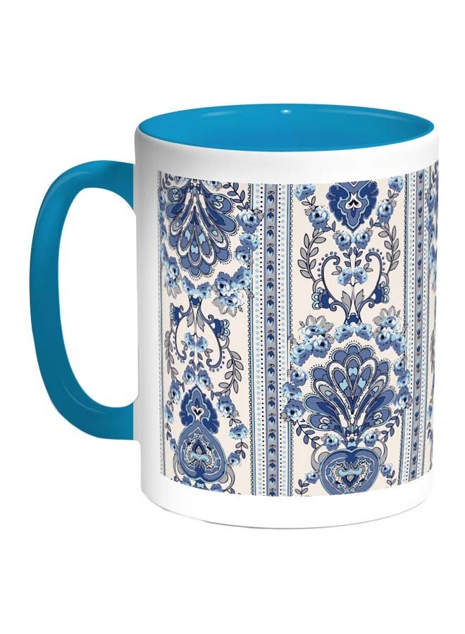 Printed Coffee Mug Turquoise/White/Beige 11ounce